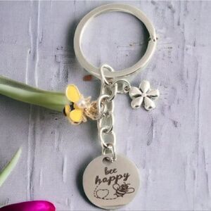 Honey Bee & Flower Keychain Metal Key Ring Purse Bag Backpack Charm